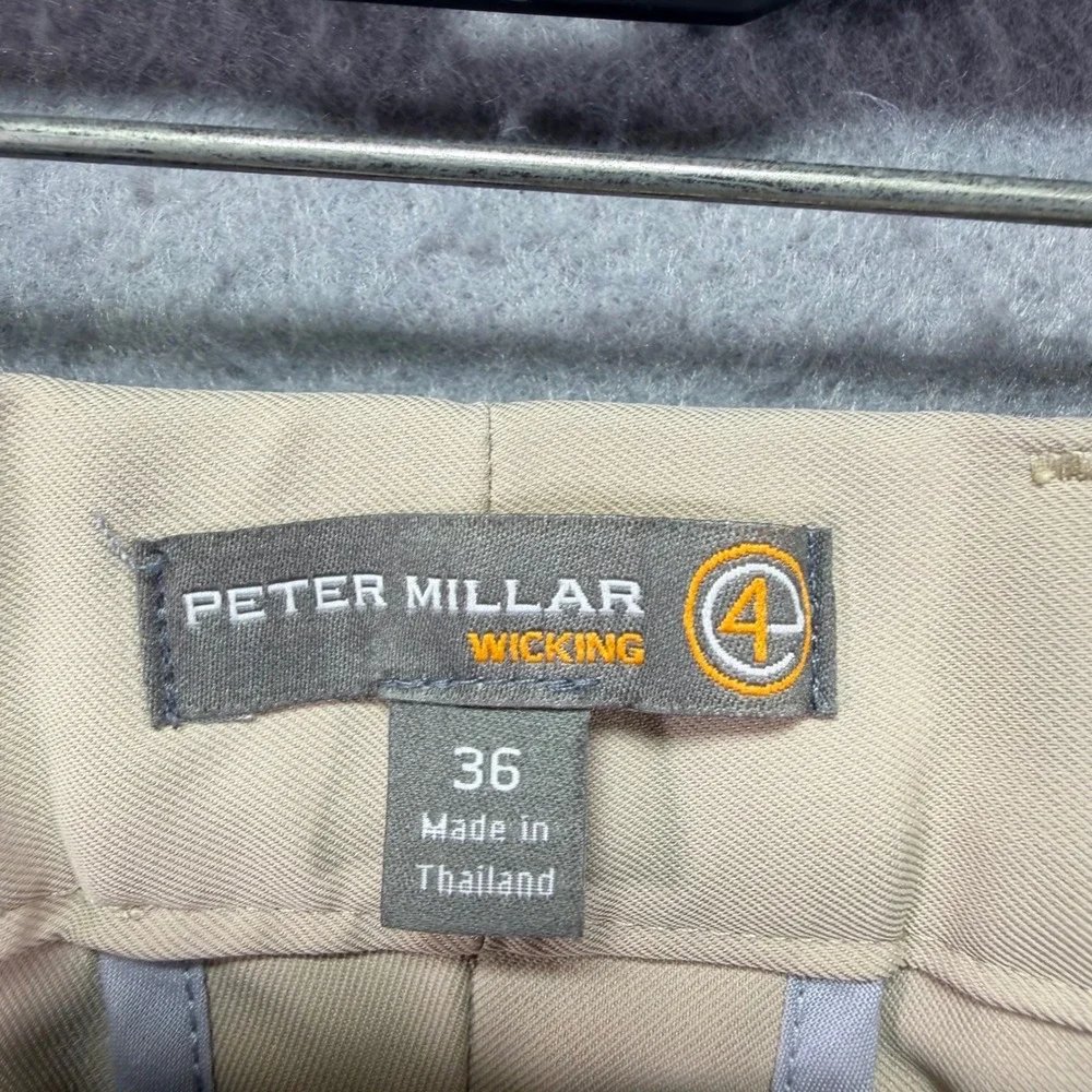 Peter Millar Wicking Performance Golf Shorts Mens 36 Khaki Tan Stretch 9 Inseam